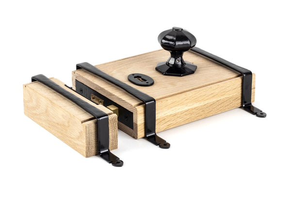 From The Anvil's Black Oak Box Lock & Octagonal Knob Set