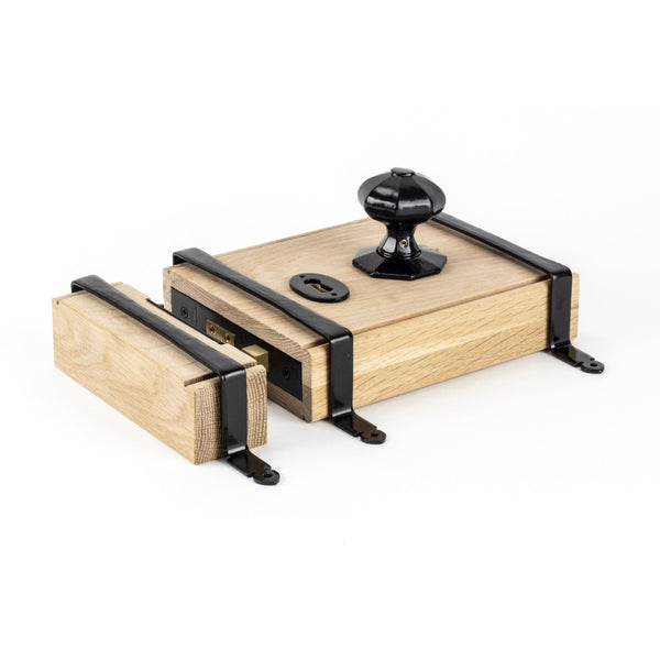 Black Oak Box Lock & Octagonal Knob Set