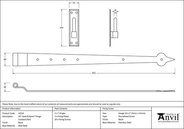 Hook & Band Hinge - Cranked (pair) by From The Anvil