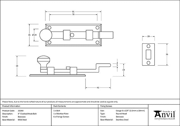 Beeswax 4" Cranked Knob Bolt