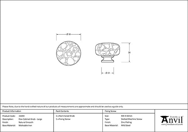 Natural Smooth Elan Cabinet Knob - Large