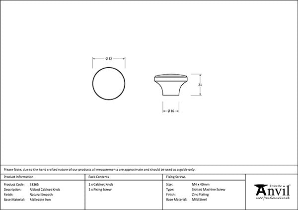 Natural Smooth Ribbed Cabinet Knob