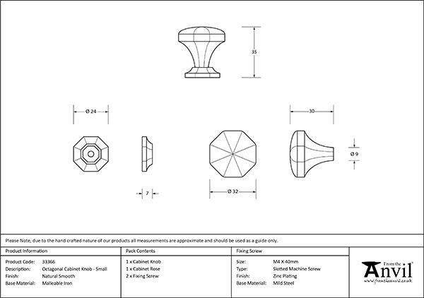 Natural Smooth Octagonal Cabinet Knob - Small