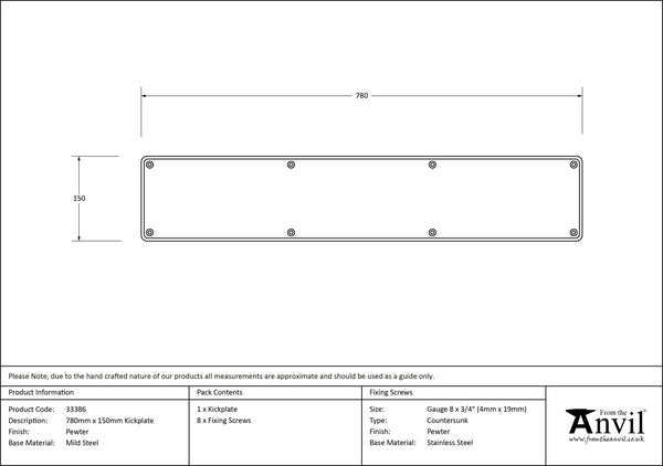 Pewter 780mm x 150mm Kick Plate