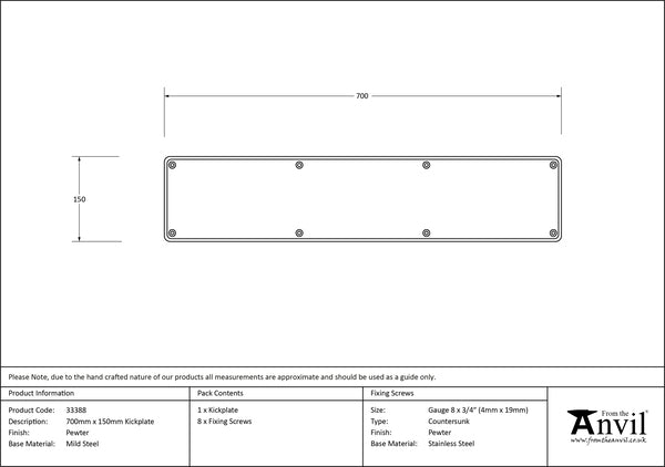 Pewter 700mm x 150mm Kick Plate