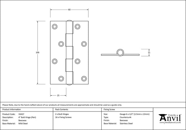 Butt Hinge - Large (pair) by From The Anvil