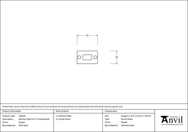 Pewter Mortice Plate For 4" Cranked Bolt