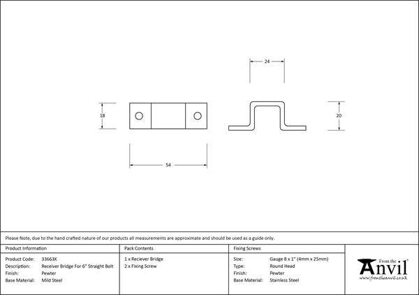 Pewter Receiver Bridge For 6" Straight Bolt