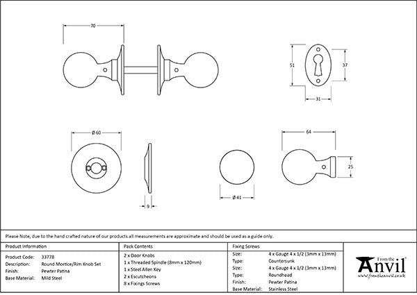 Pewter Round Mortice/Rim Knob Set