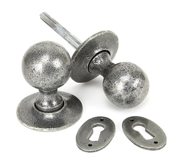 Pewter Round Mortice/Rim Knob Set