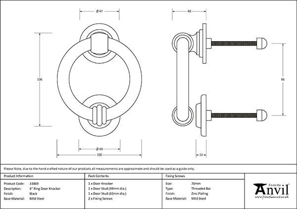 Black 4" Ring Door Knocker