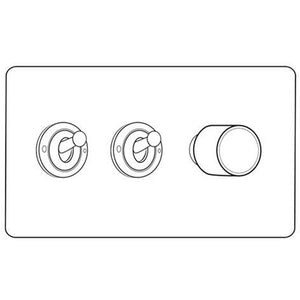 Vintage Range Rustic Nickel Switches & Sockets, XRN - 3G Mixed Toggle Dimmer Switch 2xToggle 1xTED by Heritage Brass By M-Marcus