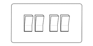 Heritage Brass Electrical, Elite Flat Plate Range - Satin Nickel - 4 Gang Switch (10 Amp), 4 Gang Switch (10 Amp), 10 Amp 2 Way Rocker Switches, 4 Gang Switch (10 Amp)