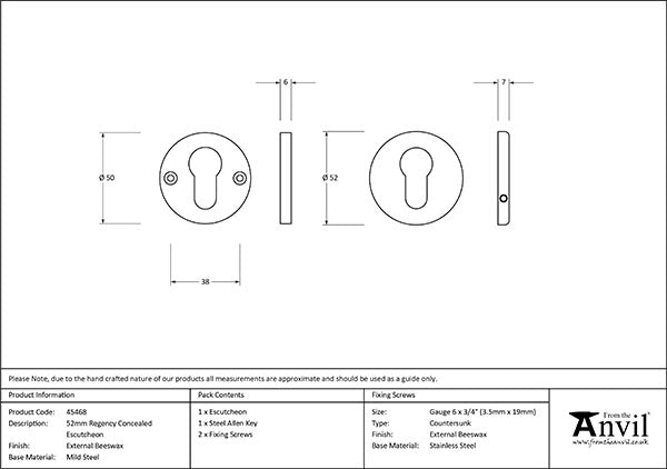 External Beeswax 52mm Regency Concealed Escutcheon