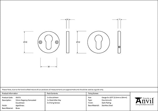 Aged Brass 52mm Regency Concealed Escutcheon