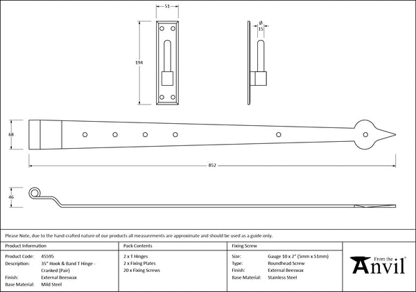 Hook & Band Hinge - Cranked (pair) by From The Anvil