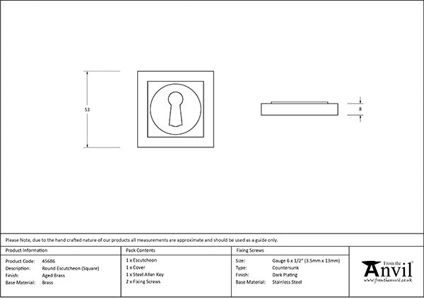 Aged Brass Round Escutcheon (Square)