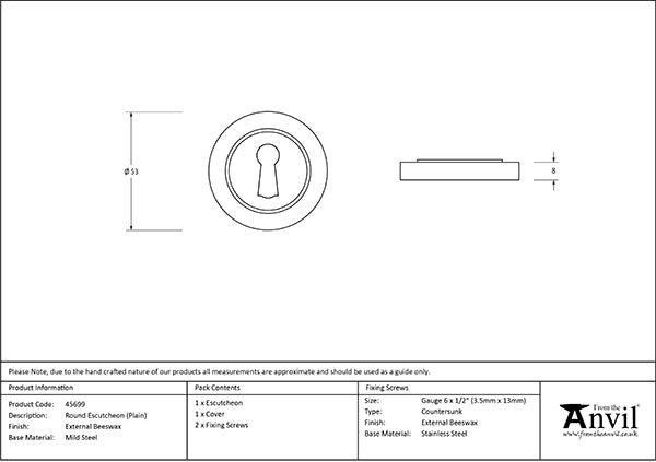 External Beeswax Round Escutcheon (Plain)