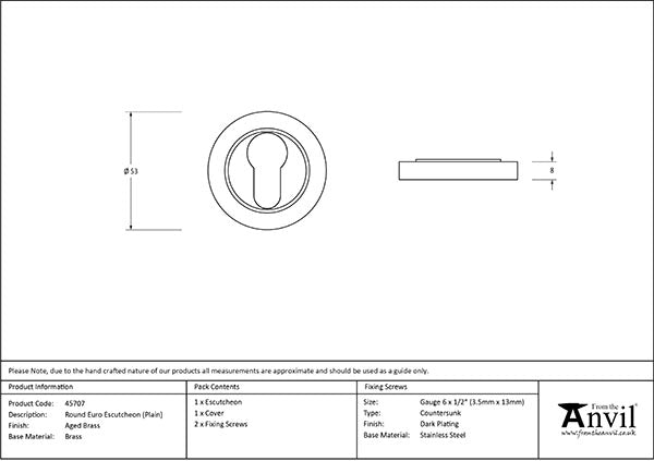 Aged Brass Round Euro Escutcheon (Plain)