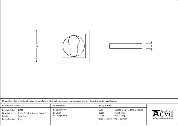 Aged Brass Round Euro Escutcheon (Square)