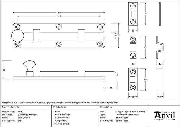 Satin Chrome 6" Universal Bolt