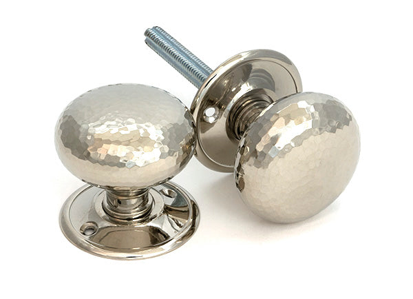 Polished Nickel Hammered Mushroom Mortice/Rim Knob Set