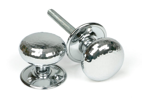 From The Anvil's Polished Chrome Hammered Mushroom Mortice/Rim Knob Set