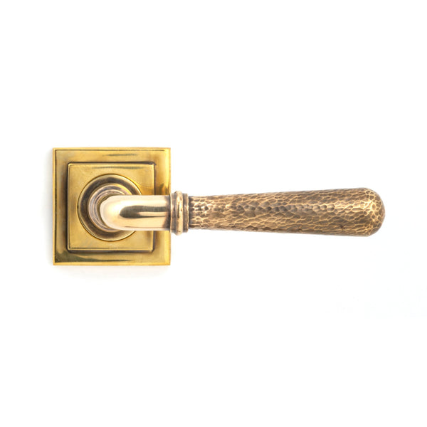 Aged Brass Hammered Newbury Lever on Rose Set (Square)