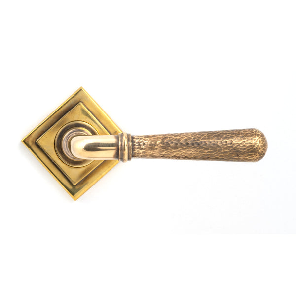 Aged Brass Hammered Newbury Lever on Rose Set (Square)
