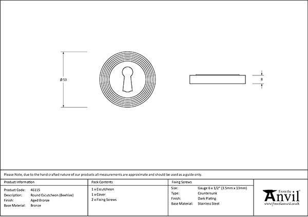 Aged Bronze Round Escutcheon (Beehive)