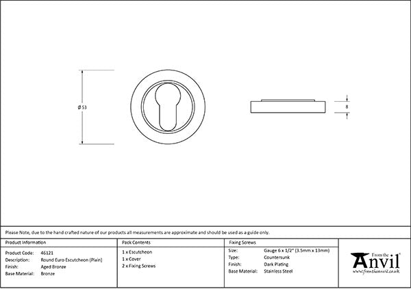 Aged Bronze Round Euro Escutcheon (Plain)