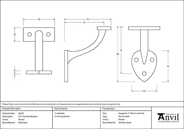 Pewter 2.5" Handrail Bracket