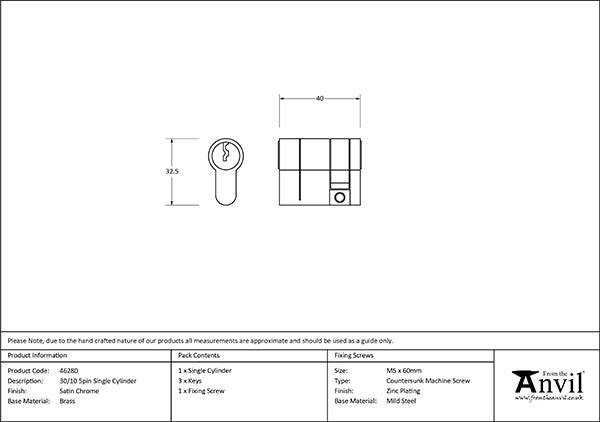 Satin Chrome 30/10 5pin Single Cylinder