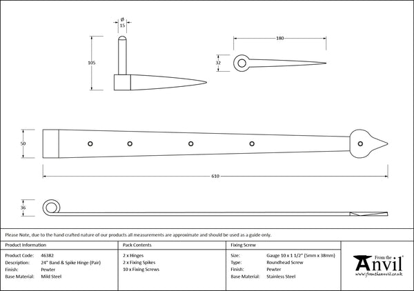 24" Band & Spike Hinge (pair) by From The Anvil