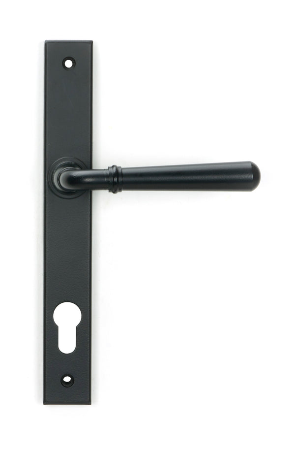 From The Anvil's Matt Black Newbury Slimline Lever Espag. Lock Set