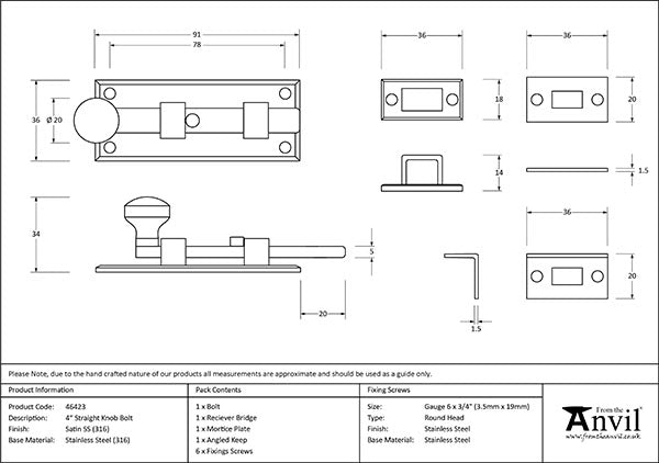 Satin Marine SS (316) 4" Universal Bolt