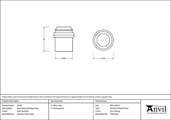 Satin Marine SS (316) Floor Mounted Door Stop