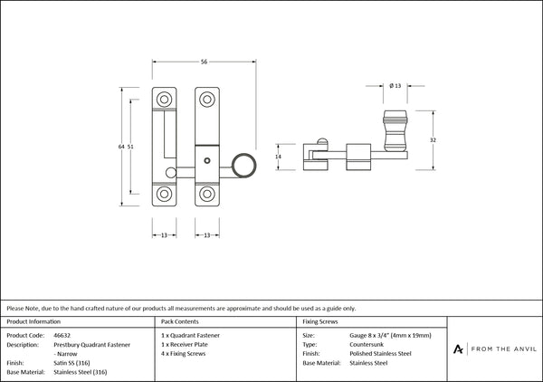 Prestbury Quadrant Fastener - Narrow by From The Anvil