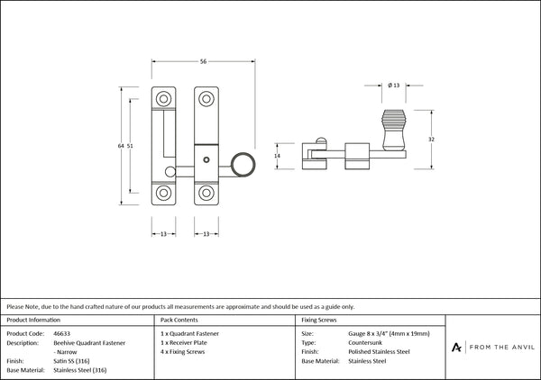 Beehive Quadrant Fastener - Narrow by From The Anvil