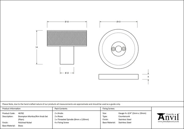 Polished Nickel Brompton Mortice/Rim Knob Set (Plain)