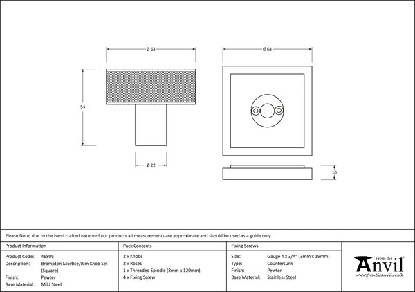 Pewter Brompton Mortice/Rim Knob Set (Square)