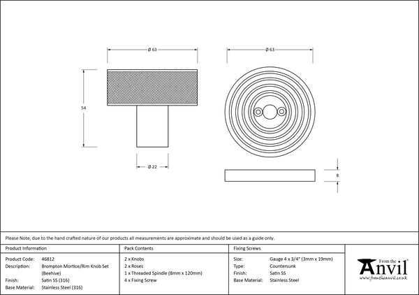 Satin Marine SS (316) Brompton Mortice/Rim Knob Set (Beehive)