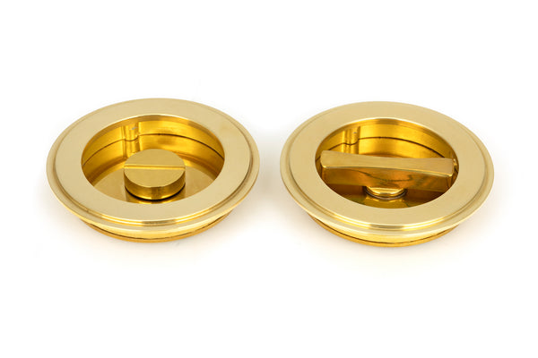 From The Anvil's Polished Brass Art Deco Round Pull - Privacy Set