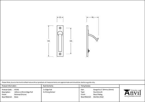 Polished Chrome 125mm x 25mm Edge Pull