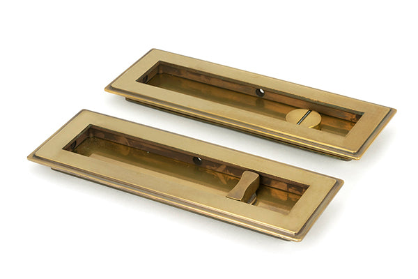 Aged Brass 175mm Art Deco Rectangular Pull - Privacy Set