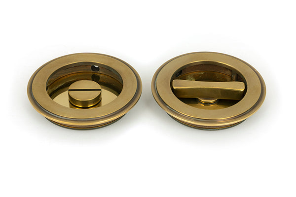 Aged Brass 75mm Art Deco Round Pull - Privacy Set