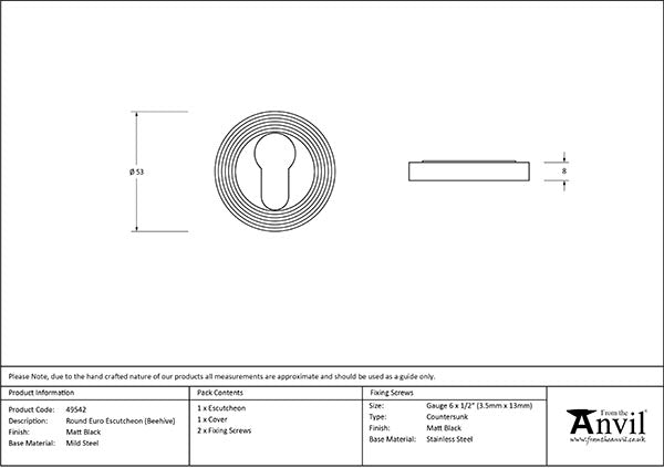 Matt Black Round Euro Escutcheon (Beehive)