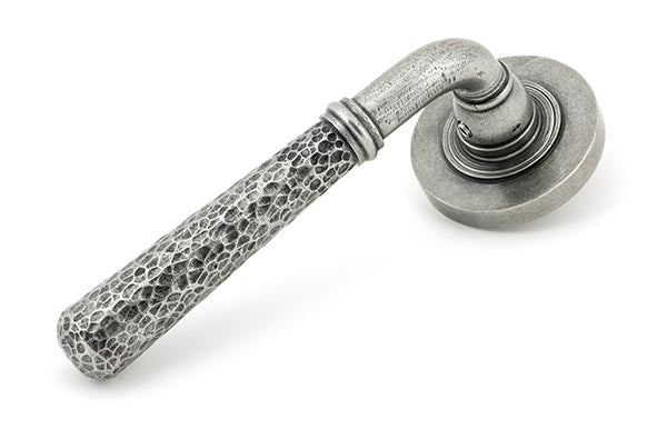 From The Anvil, Hammered Newbury Lever on Rose Set (Plain) - Unsprung, Door Handles, Concealed