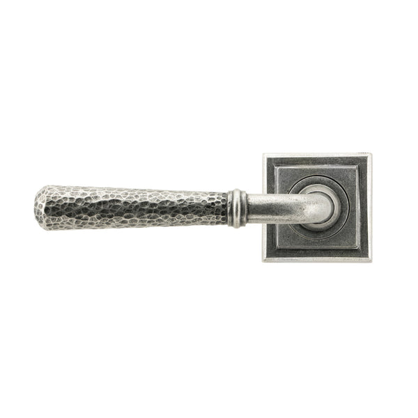 Pewter Hammered Newbury Lever on Rose Set (Square) - Unsprung