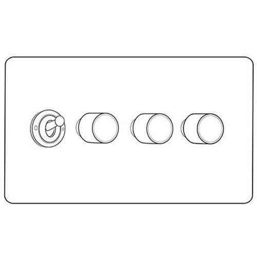 Vintage Range Rustic Nickel Switches & Sockets, XRN - 4G Mixed Toggle Dimmer Switch 1xToggle 3xTED by Heritage Brass By M-Marcus